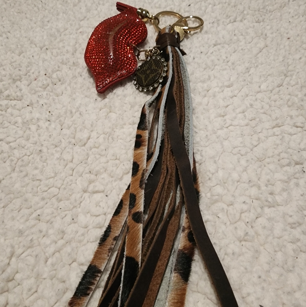 Keep it gypsy Red Lip & Animal Print Tassel Keychain